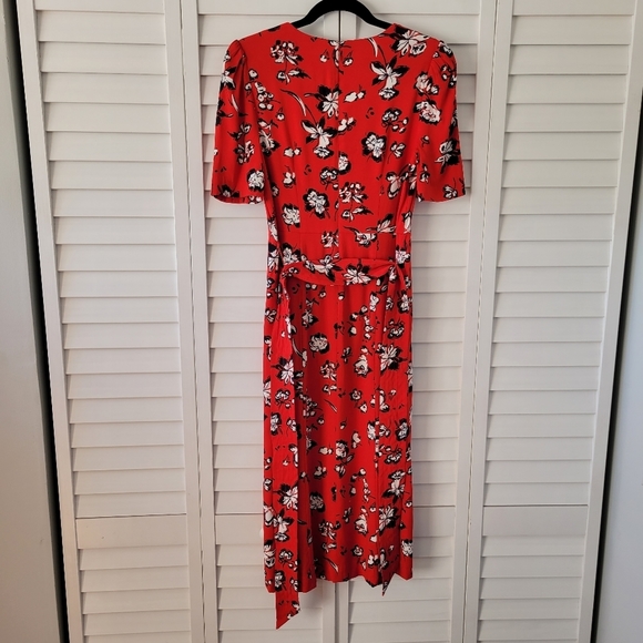 Veronica Beard Joia Red Multi Floral Print V-Neck Belted Midi Dress Size 2 - XS - Picture 9 of 15